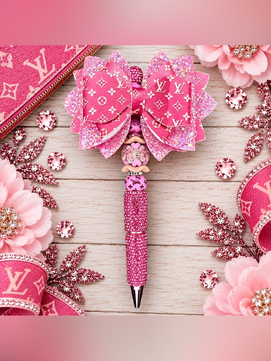 Handmade Other - Fashion LV Pink Bow Rhinestone Beaded Twist Pen